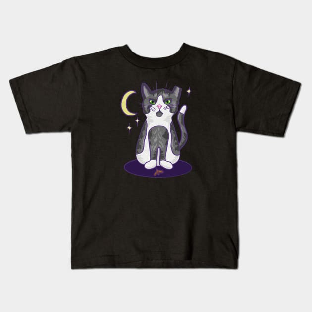 Moon cat Kids T-Shirt by taheldesigns